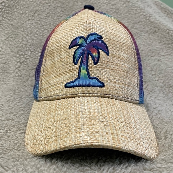 Snap back hawaiian cap burlapish front and multi colored back one size fits all - Picture 1 of 5